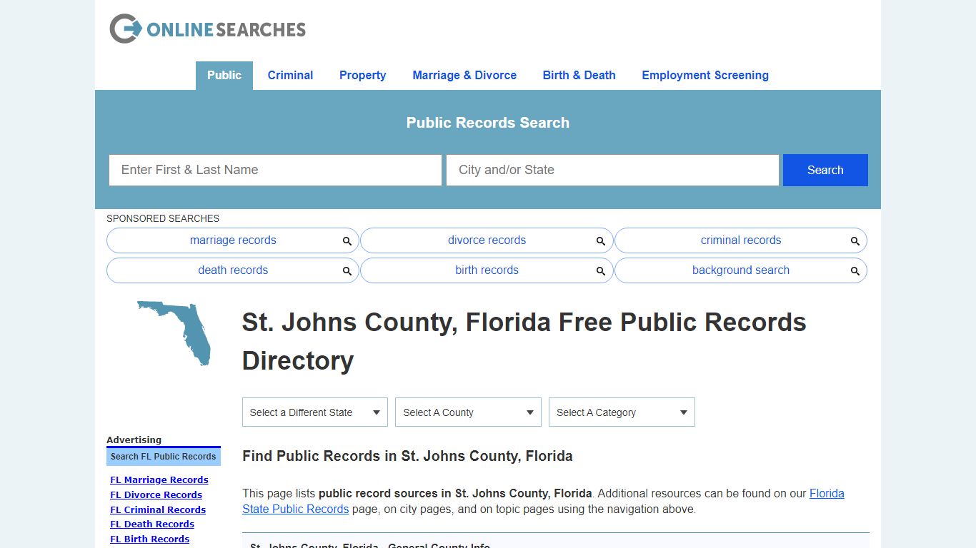 St. Johns County, Florida Public Records Directory